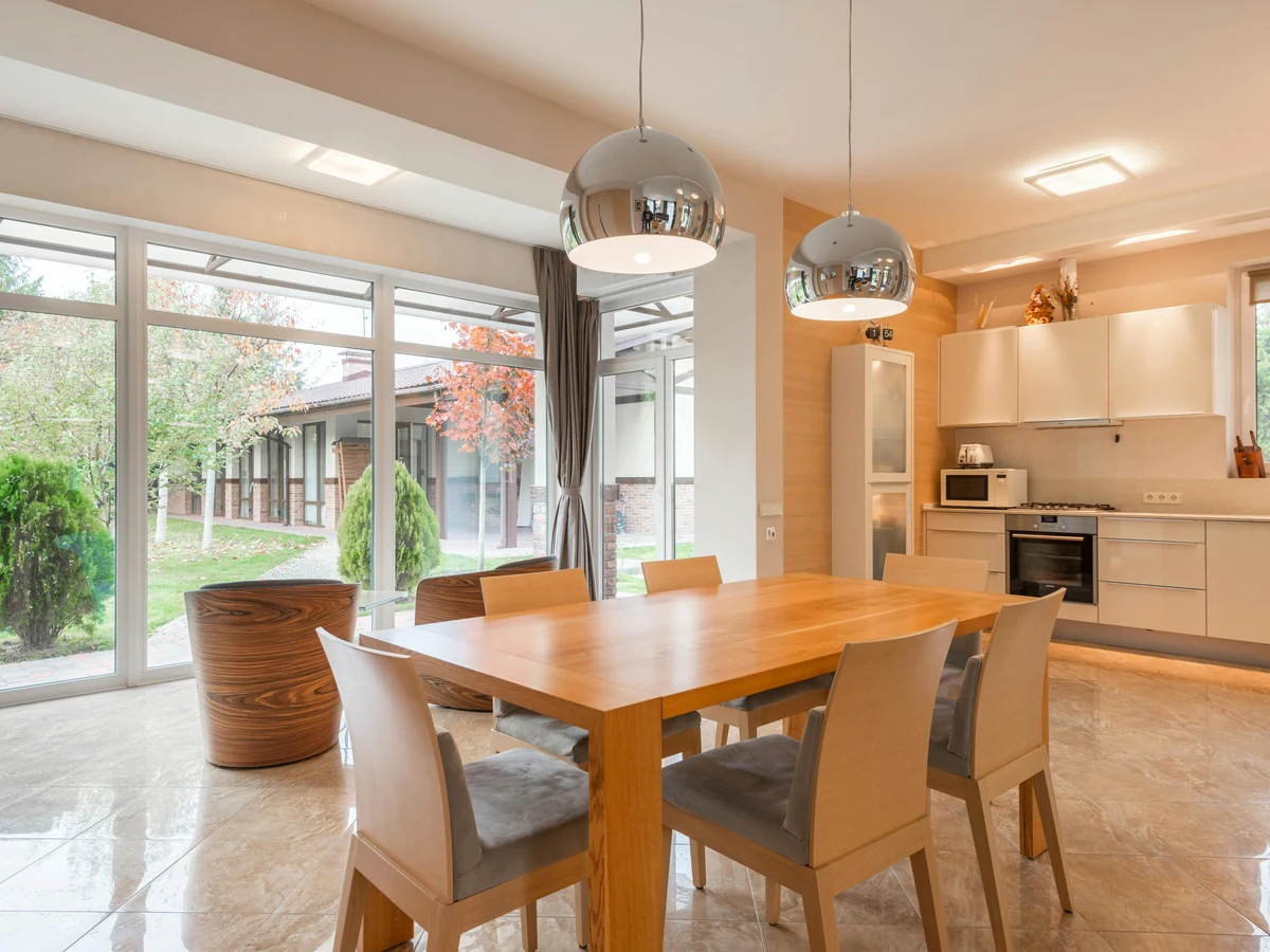 Open plan dining area freshly painted by Barnstaple Decorators