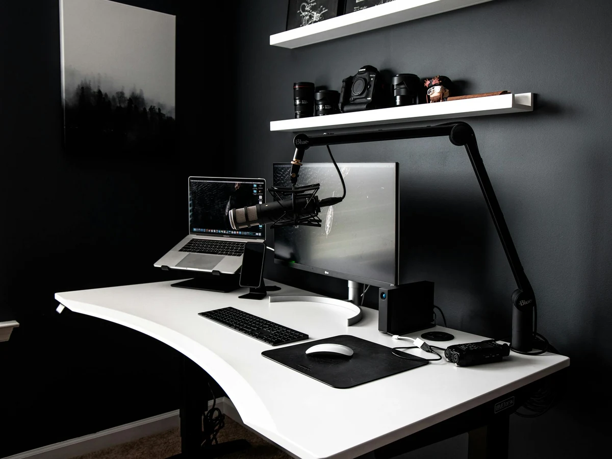 Dark moody home office freshly painted in Barnstaple by Barnstaple Decorators