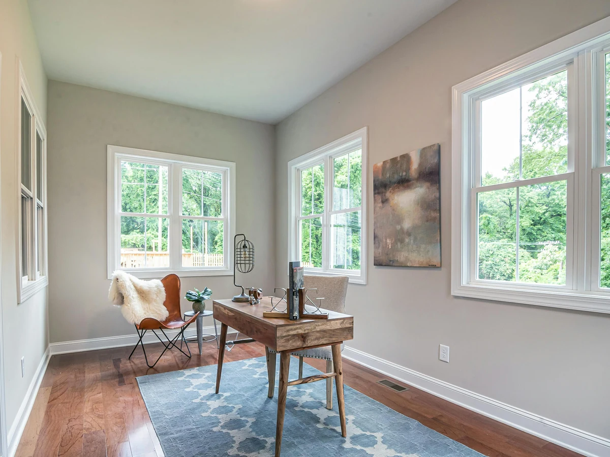 Grey home office freshly painted in Barnstaple by Barnstaple Decorators