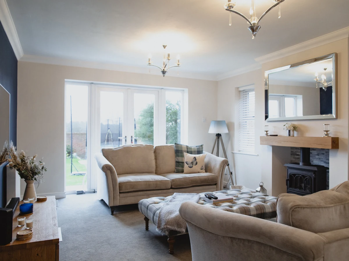Feature wall painted in blue living room in Barnstaple by Barnstaple Decorators